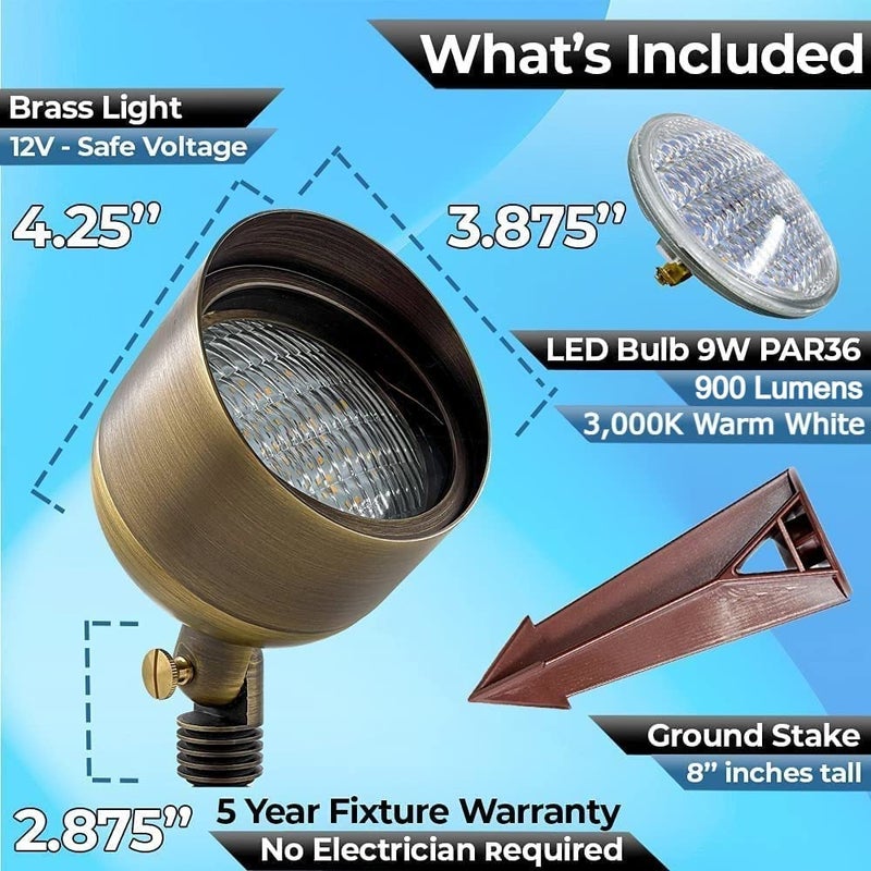 MIK Solutions LED Spot Lights Outdoor LED Landscape Light 110-9W PAR 36 Bulb Metal Solid Brass Wall Wash Security Landscape Lighting for Beautiful Bright Long Lasting Home Garden Patio Driveway Area Deck Lighting - Image 4